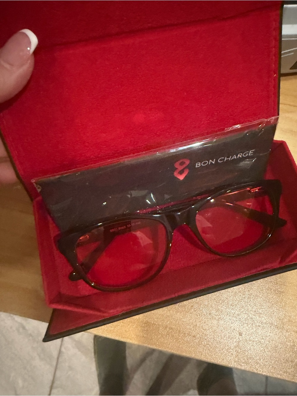 Women's Black Frame Glasses with Red Lenses